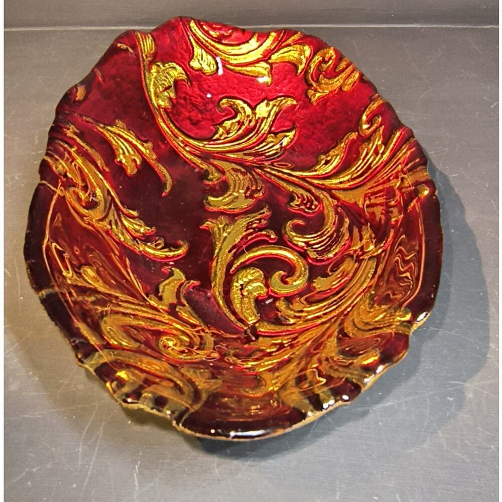 1356.  Goofus Glass Art Bowl Red Gold